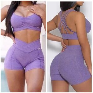 Bombshell sports wear purple set shorts and sports bra only